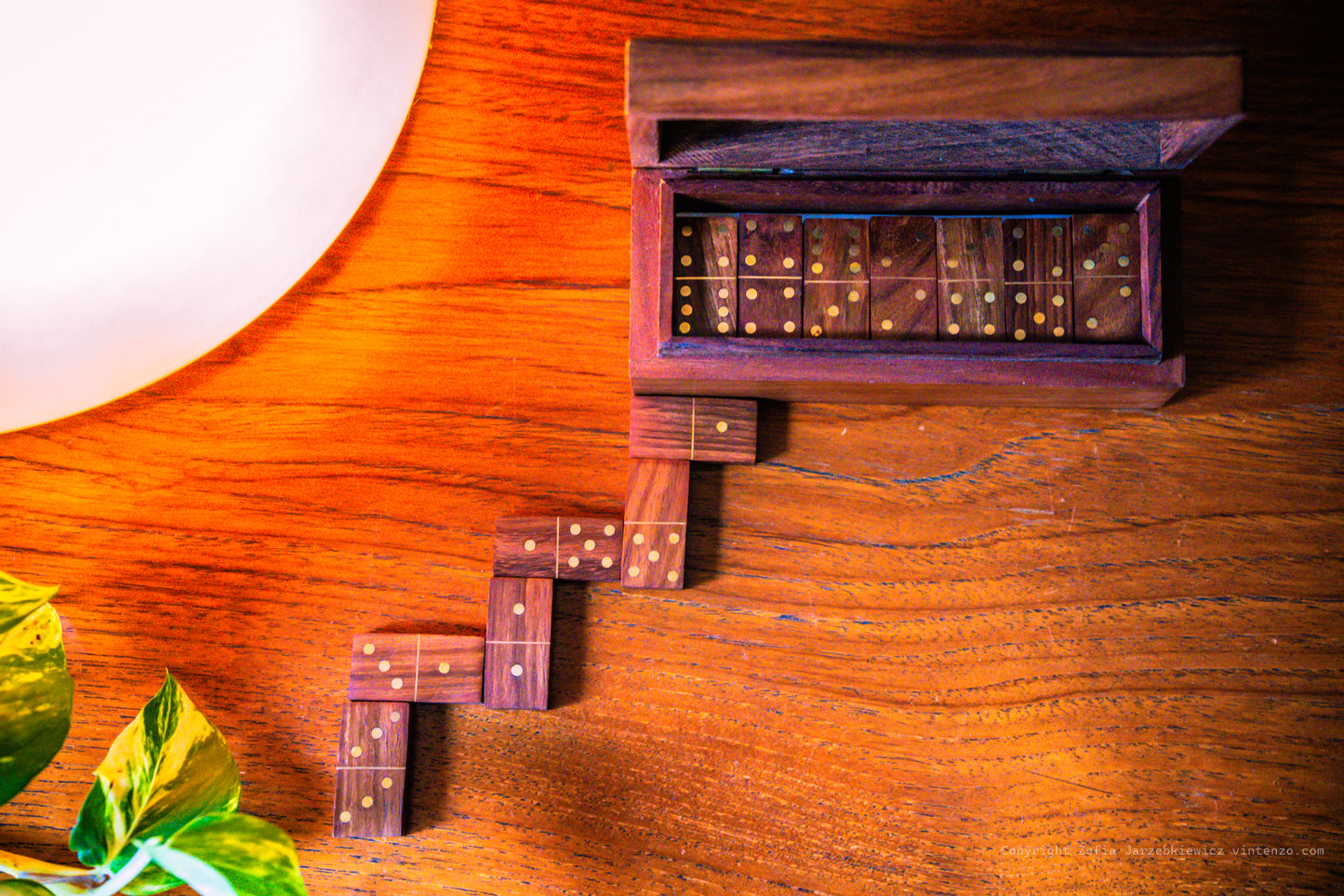 Vintage Wooden Boxed Dominoes Set- 27 Pieces