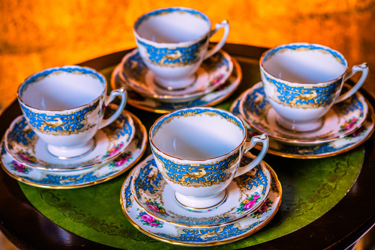 Coalport Montrose Blue Tea Set Including 4 Cups and Saucers with 4 Matching Plates