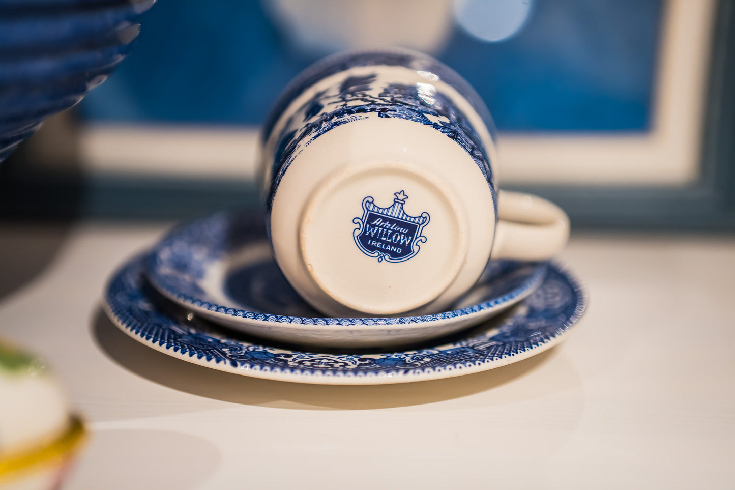 Arklow Willow Blue Tea Cup with English Ironstone Old Willow Saucer and Wood&Sons Willow Plate