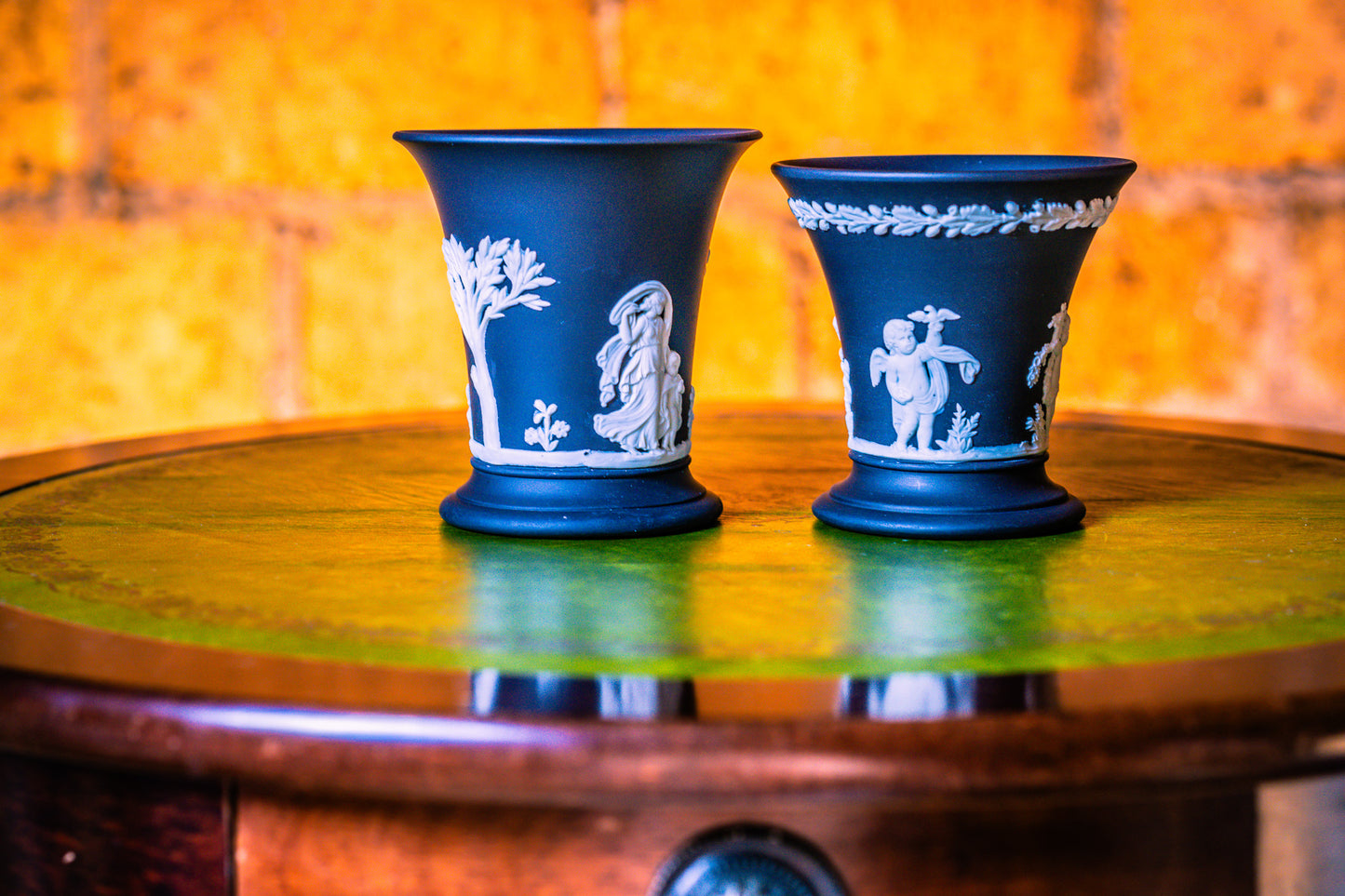 Wedgwood Black Jasperware Two Small Vases
