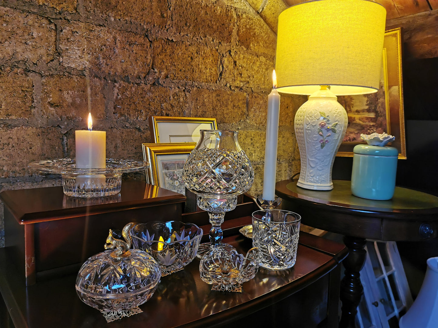 Galway Crystal Hurricane Cut Crystal Fairy Lamp