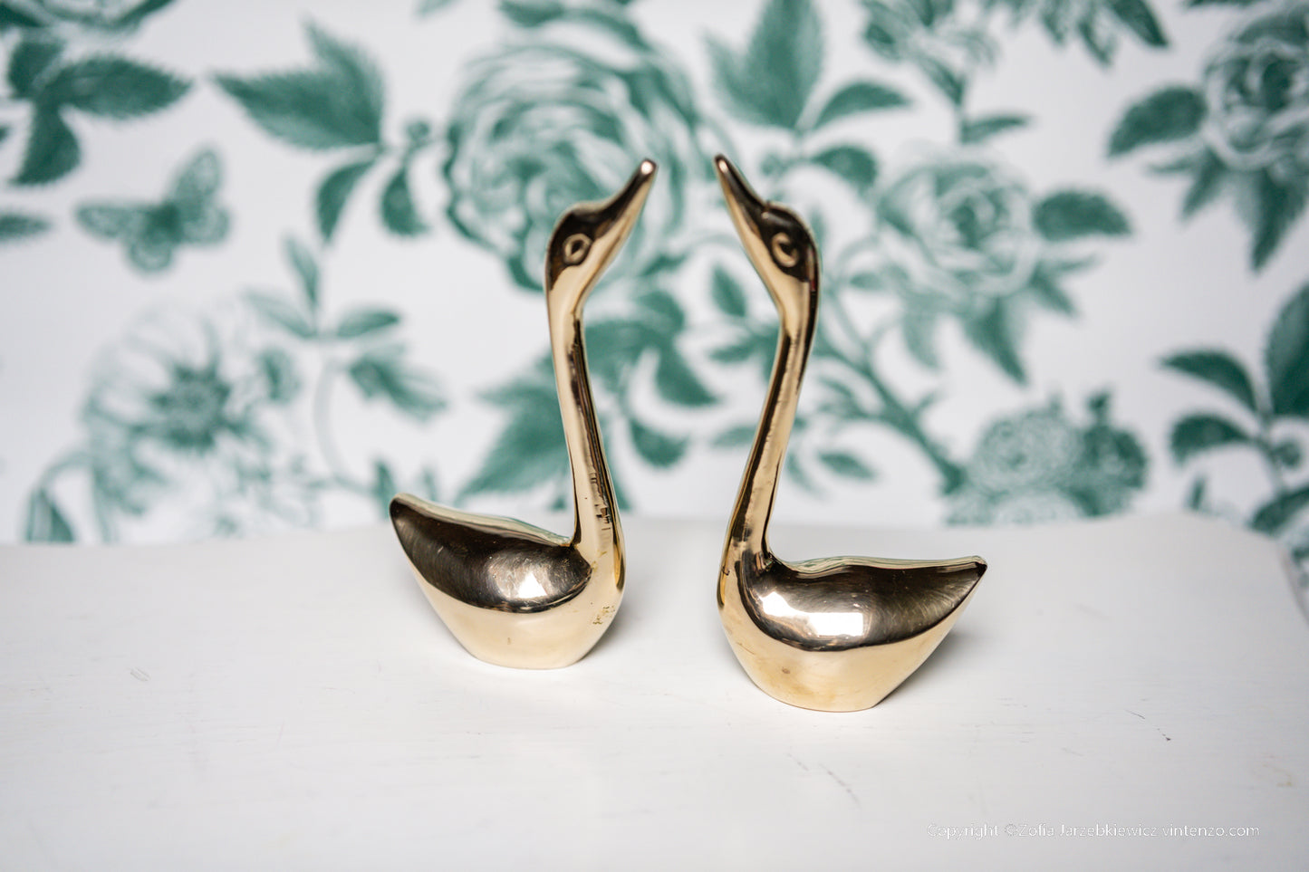Pair of Vintage Brass Swans