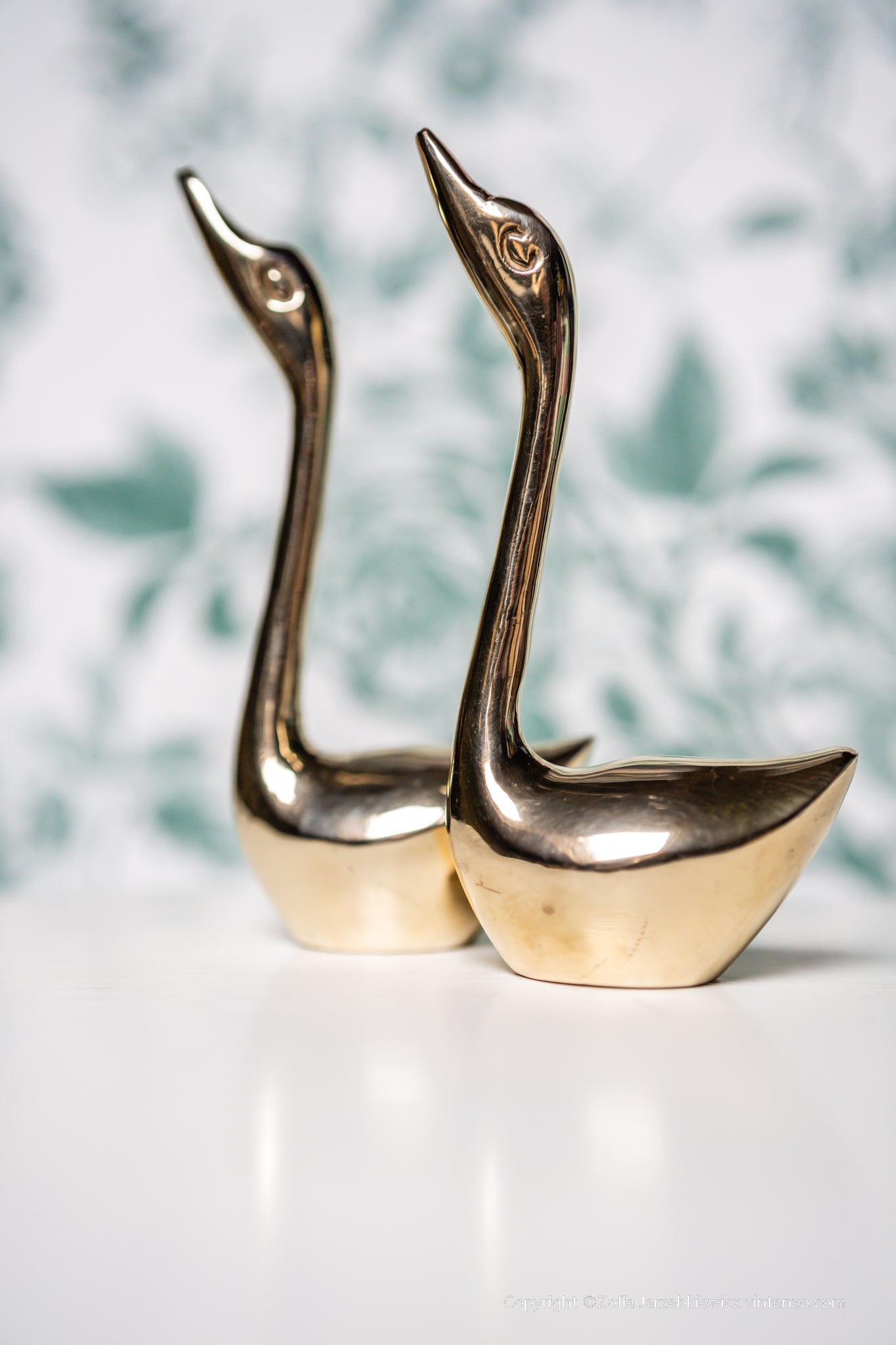 Pair of Vintage Brass Swans