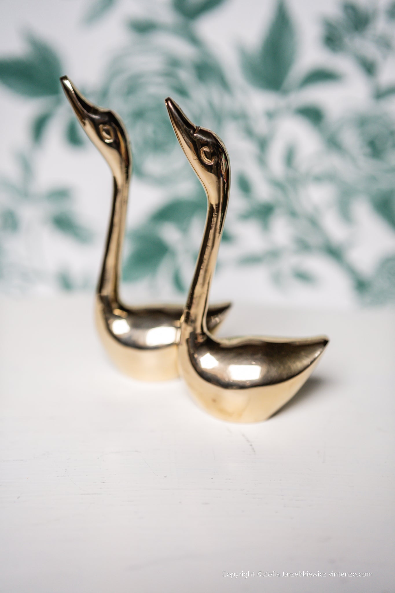 Pair of Vintage Brass Swans