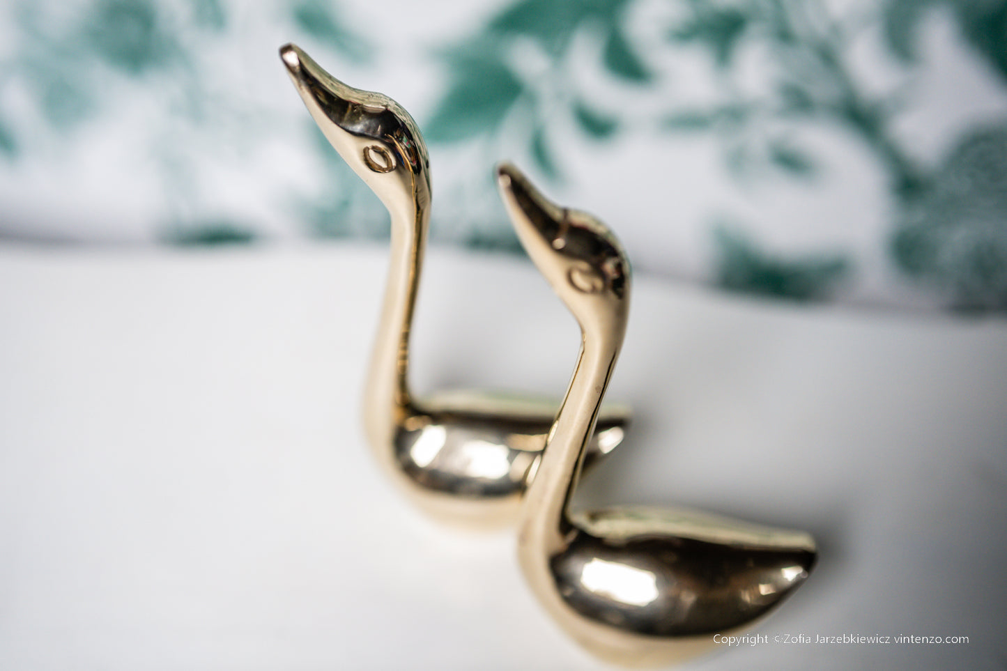 Pair of Vintage Brass Swans
