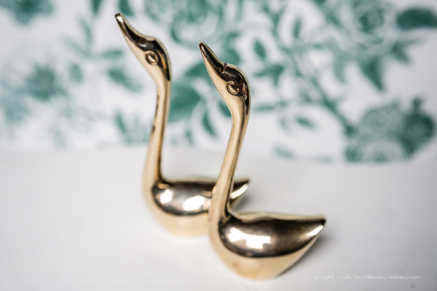 Pair of Vintage Brass Swans
