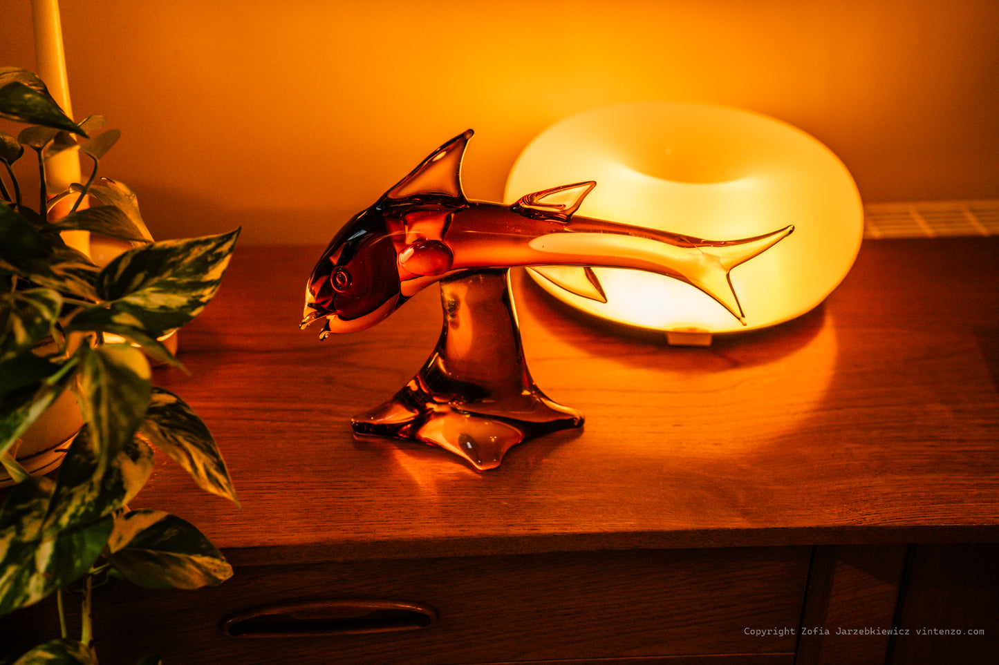 Vintage Murano Blown Amber Glass Shark Sculpture