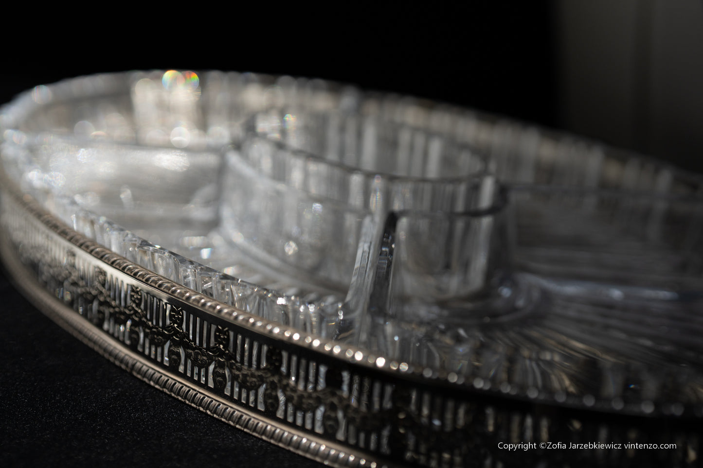 Viners of Sheffield Silver Plated Oval Tray with Crystal Glass Serving Dishes