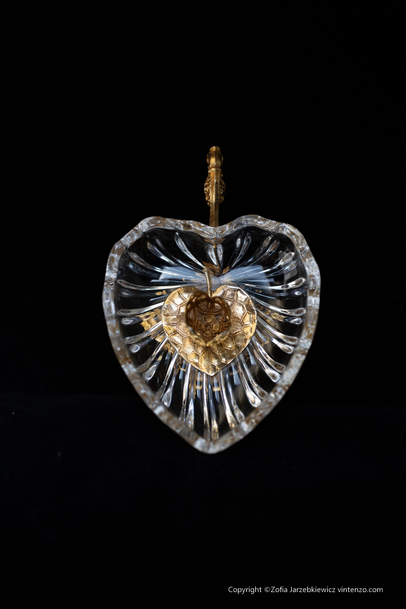 Crystal Heart Shaped Candleholder Gold Plated