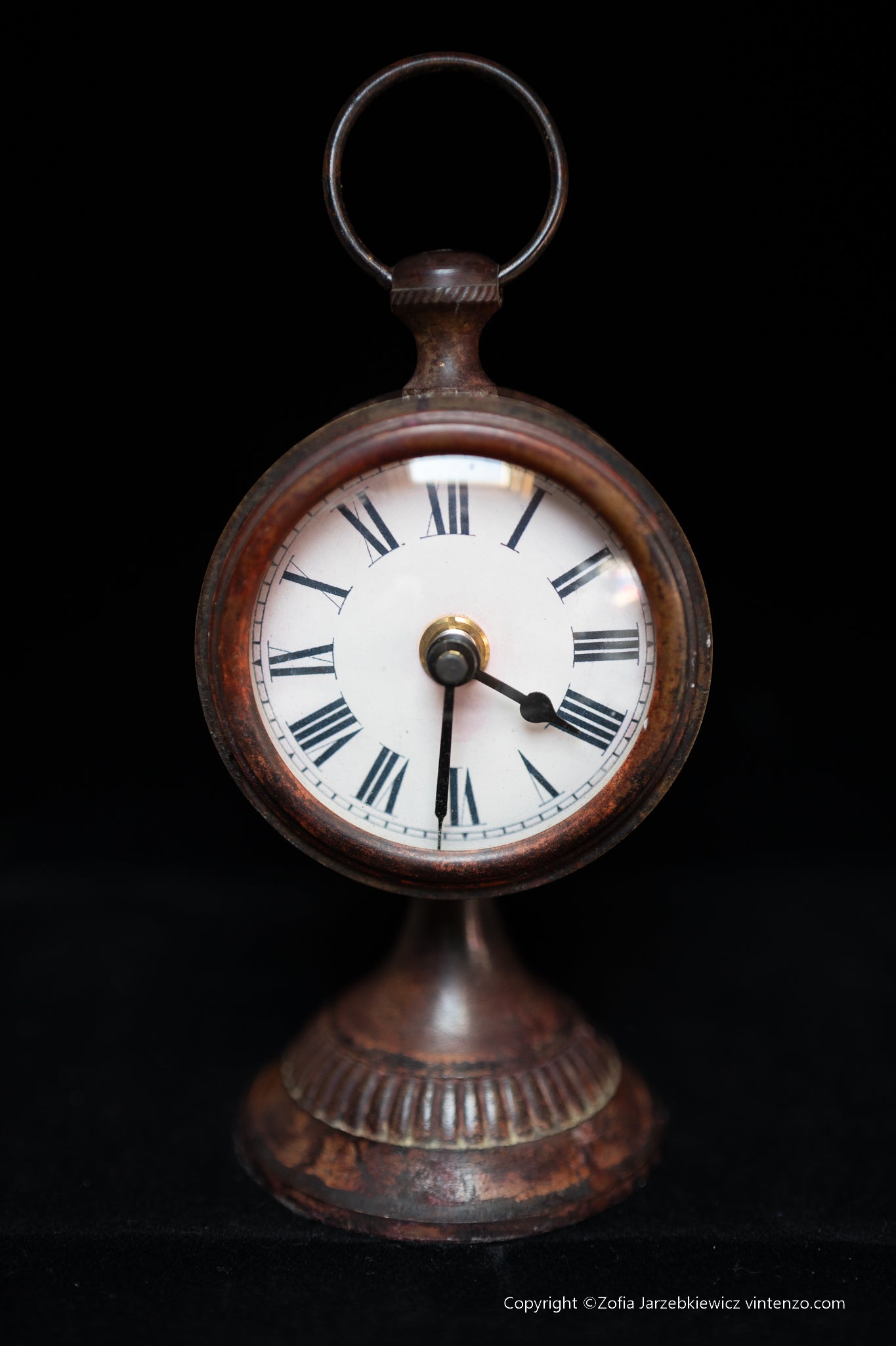 Table Clock in Patinated Metal