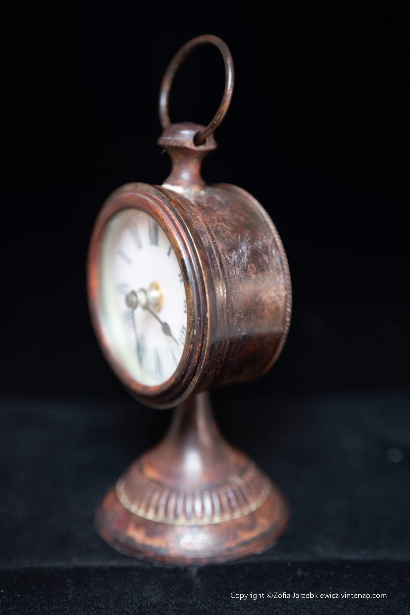 Table Clock in Patinated Metal