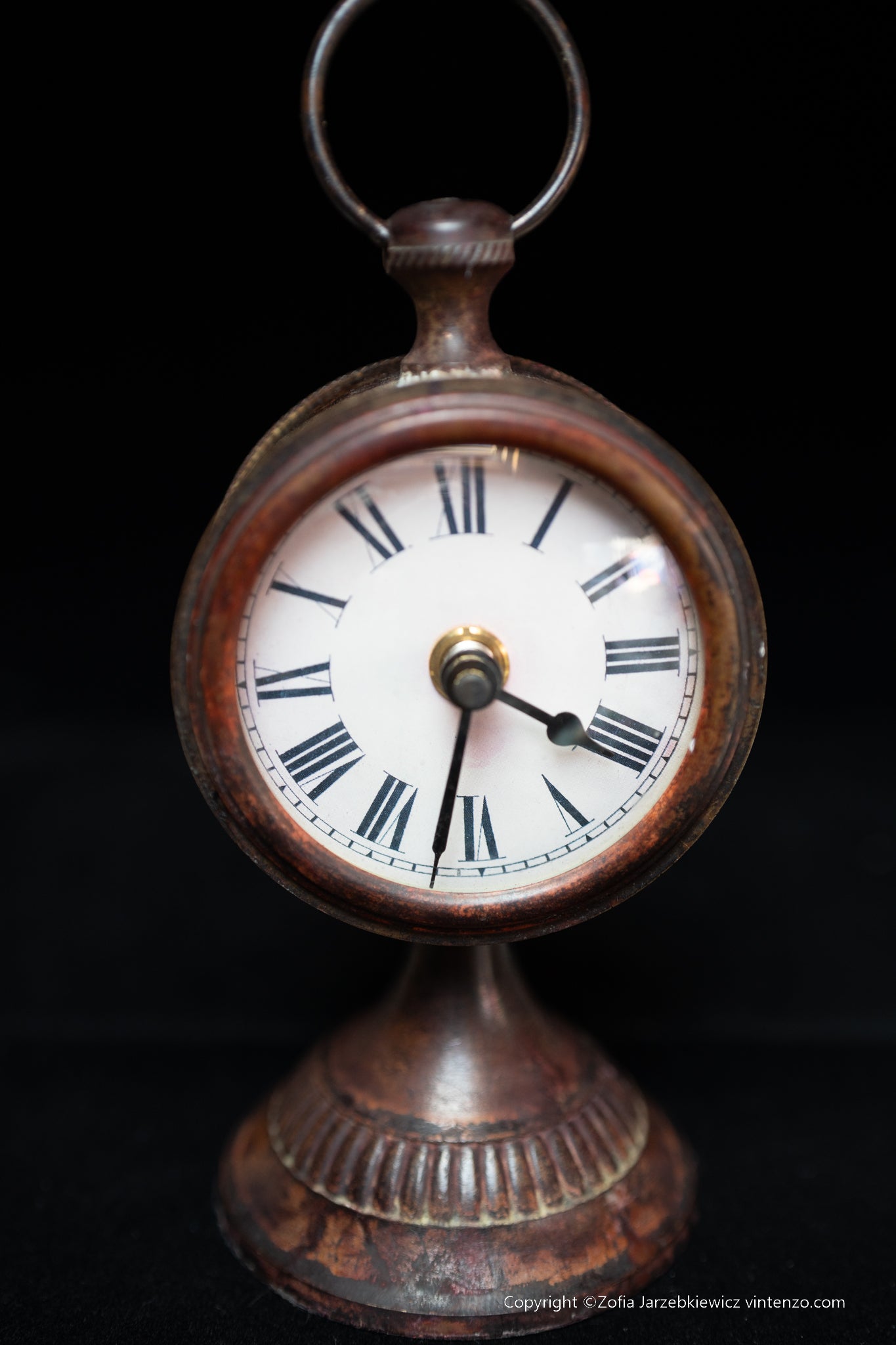 Table Clock in Patinated Metal