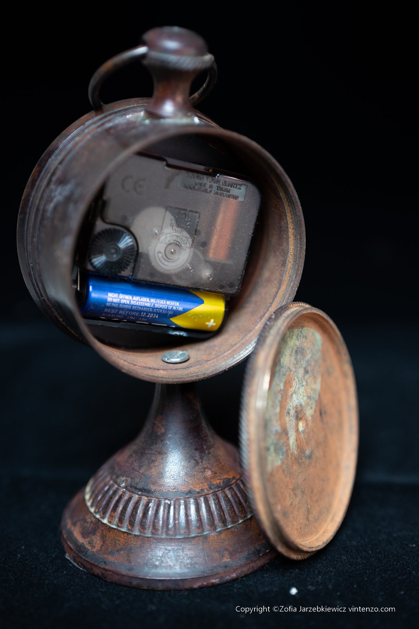 Table Clock in Patinated Metal