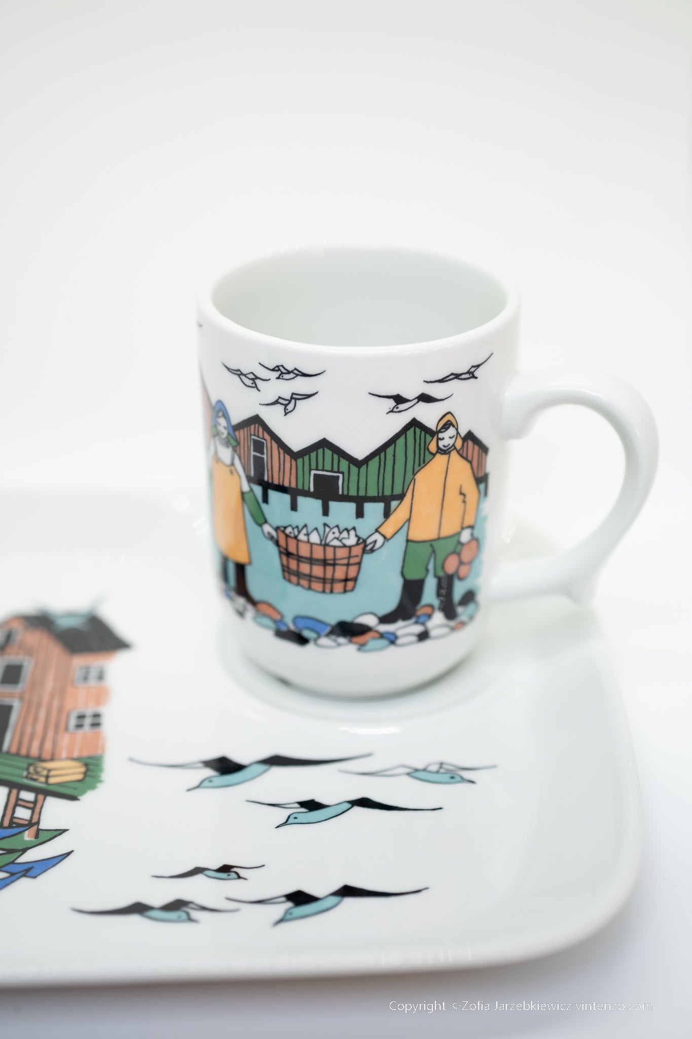 Figgjo Flint Norway Torskefiske Fishermen Cup and Plate Set