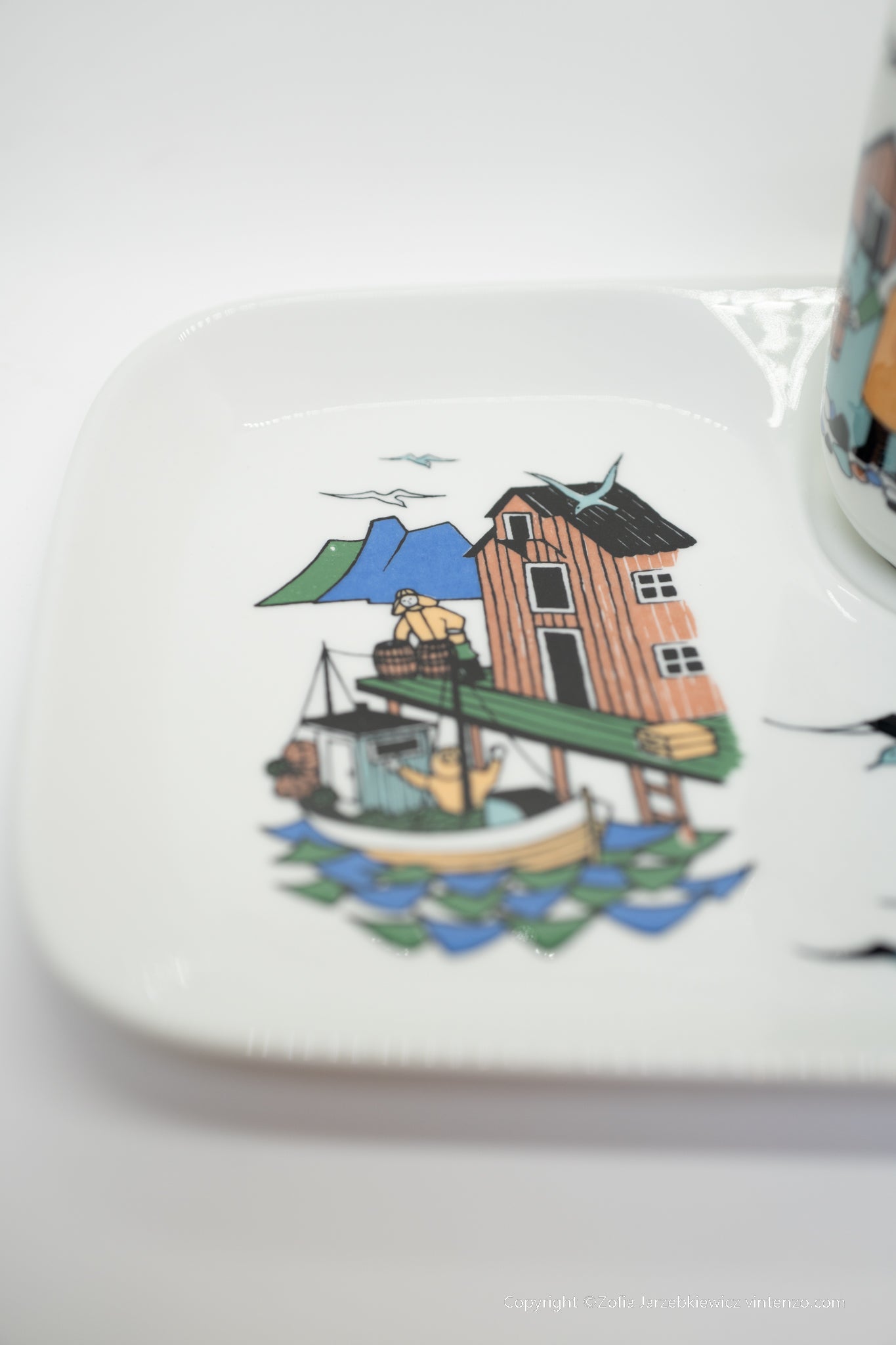 Figgjo Flint Norway Torskefiske Fishermen Cup and Plate Set