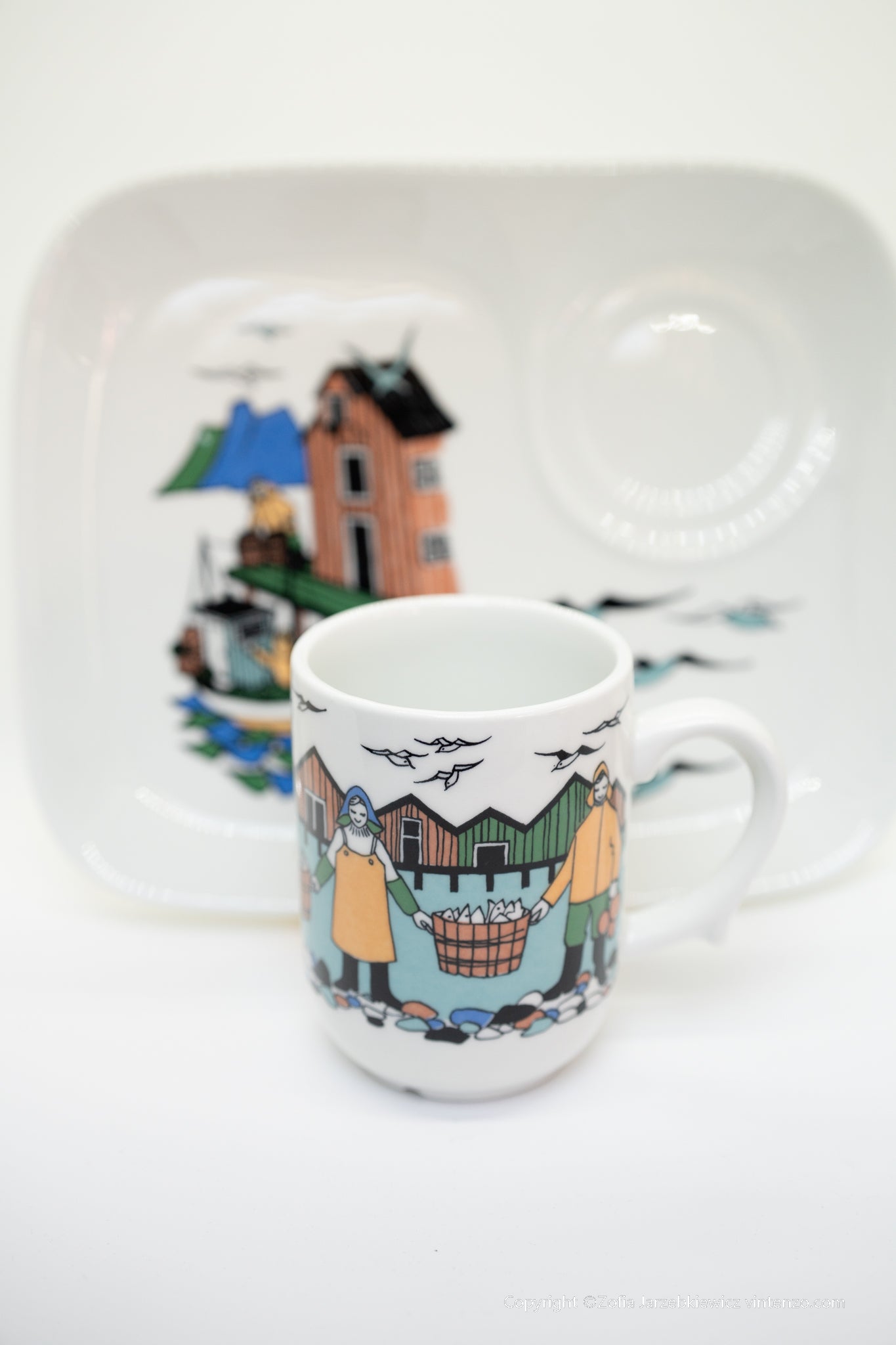 Figgjo Flint Norway Torskefiske Fishermen Cup and Plate Set