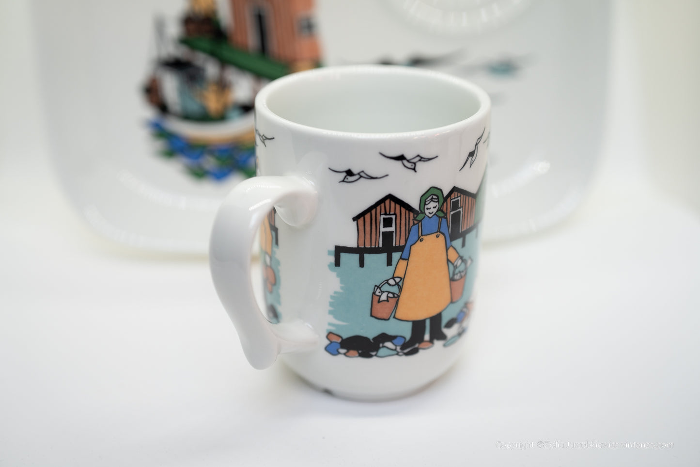 Figgjo Flint Norway Torskefiske Fishermen Cup and Plate Set