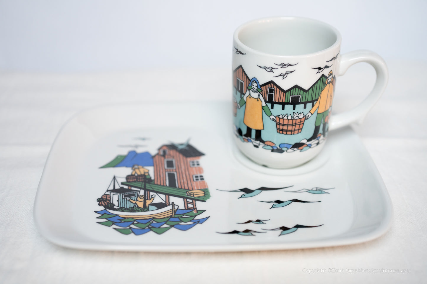 Figgjo Flint Norway Torskefiske Fishermen Cup and Plate Set