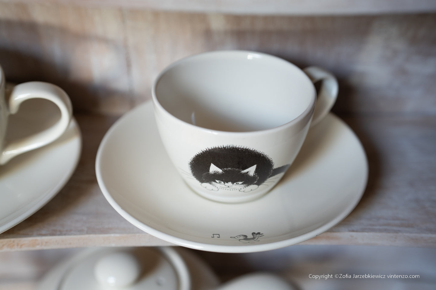 Dubout Cat Teapot and Two Teacups Set, Cat Lovers