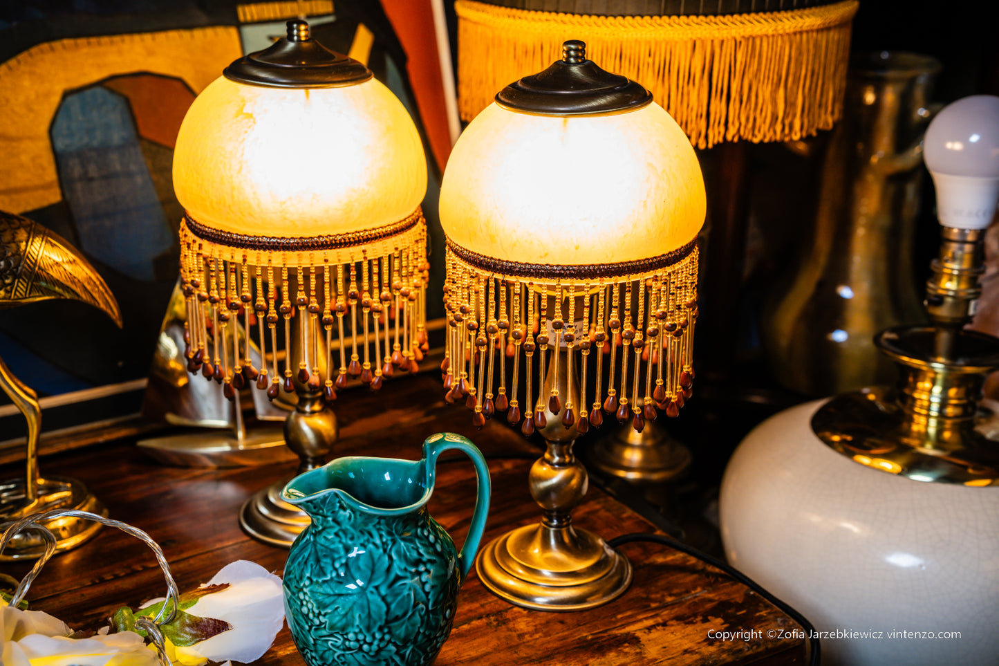 Set of 2 Small Vintage Lamps with Tassels