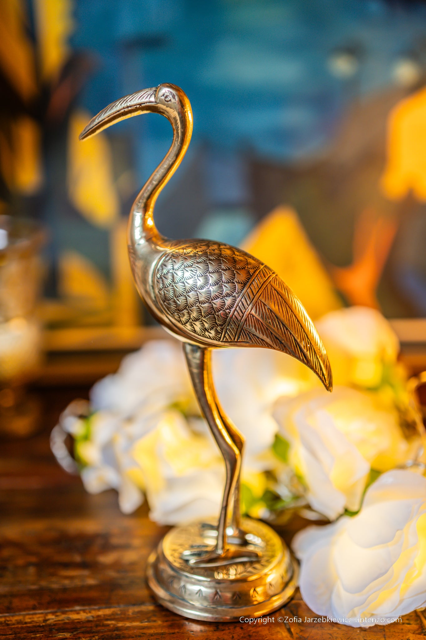 Tall Vintage Brass Flamingo Figurine