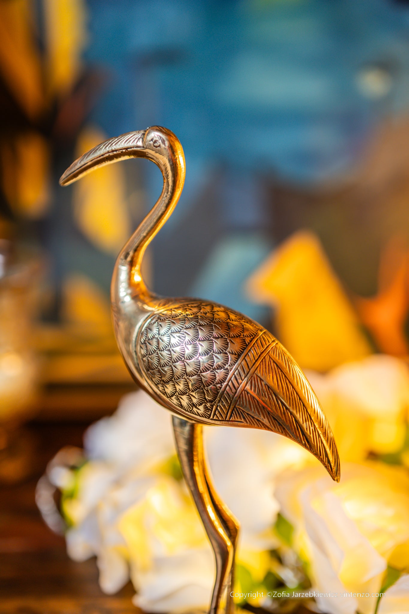 Tall Vintage Brass Flamingo Figurine
