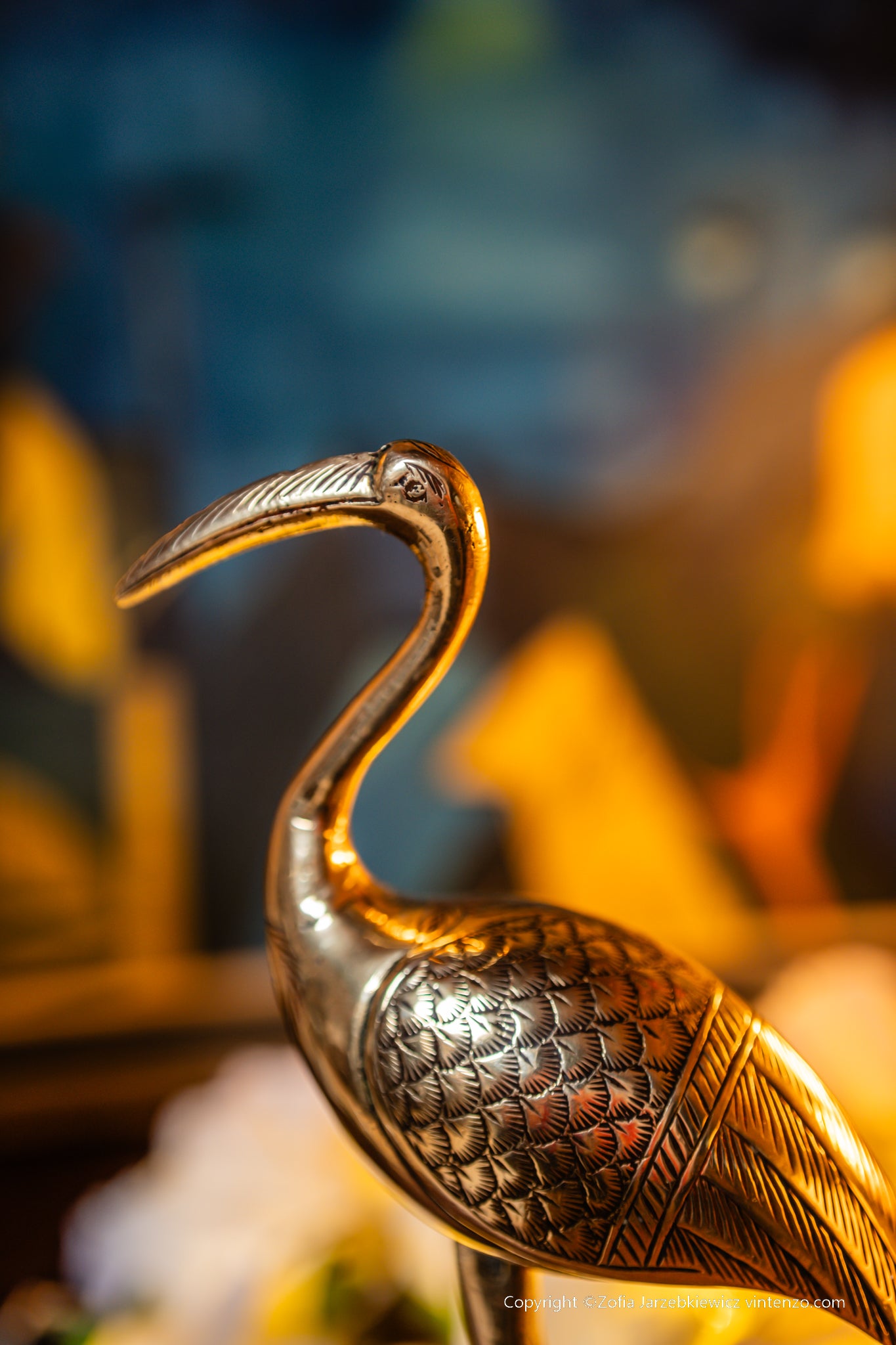 Tall Vintage Brass Flamingo Figurine