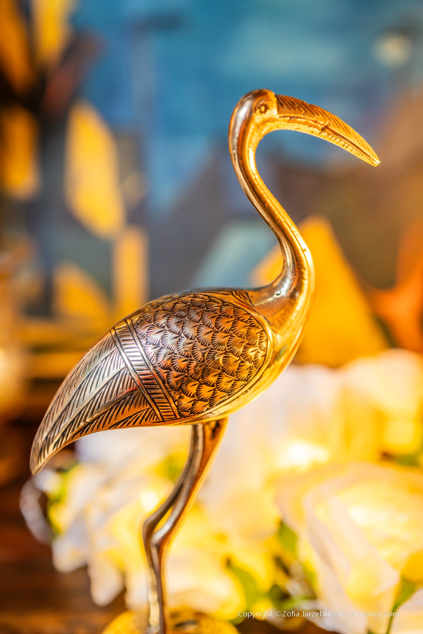 Tall Vintage Brass Flamingo Figurine