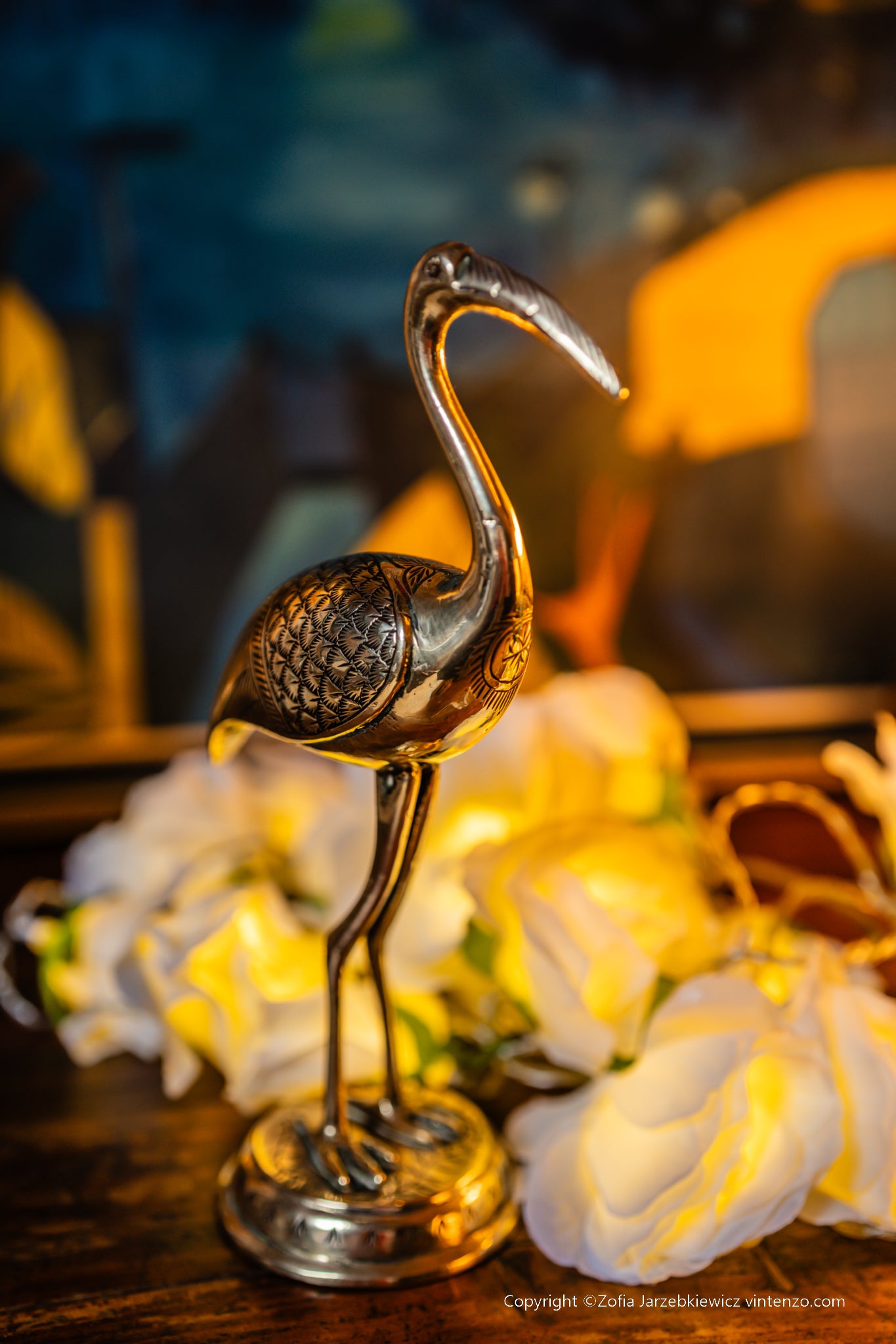 Tall Vintage Brass Flamingo Figurine