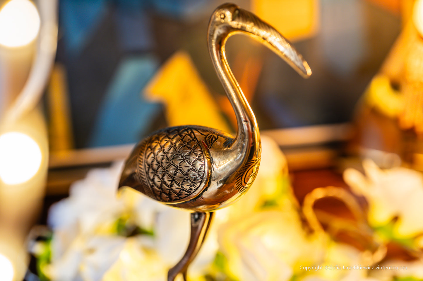 Tall Vintage Brass Flamingo Figurine