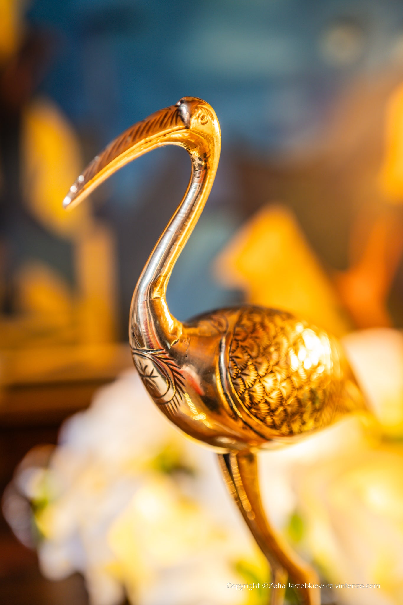 Tall Vintage Brass Flamingo Figurine