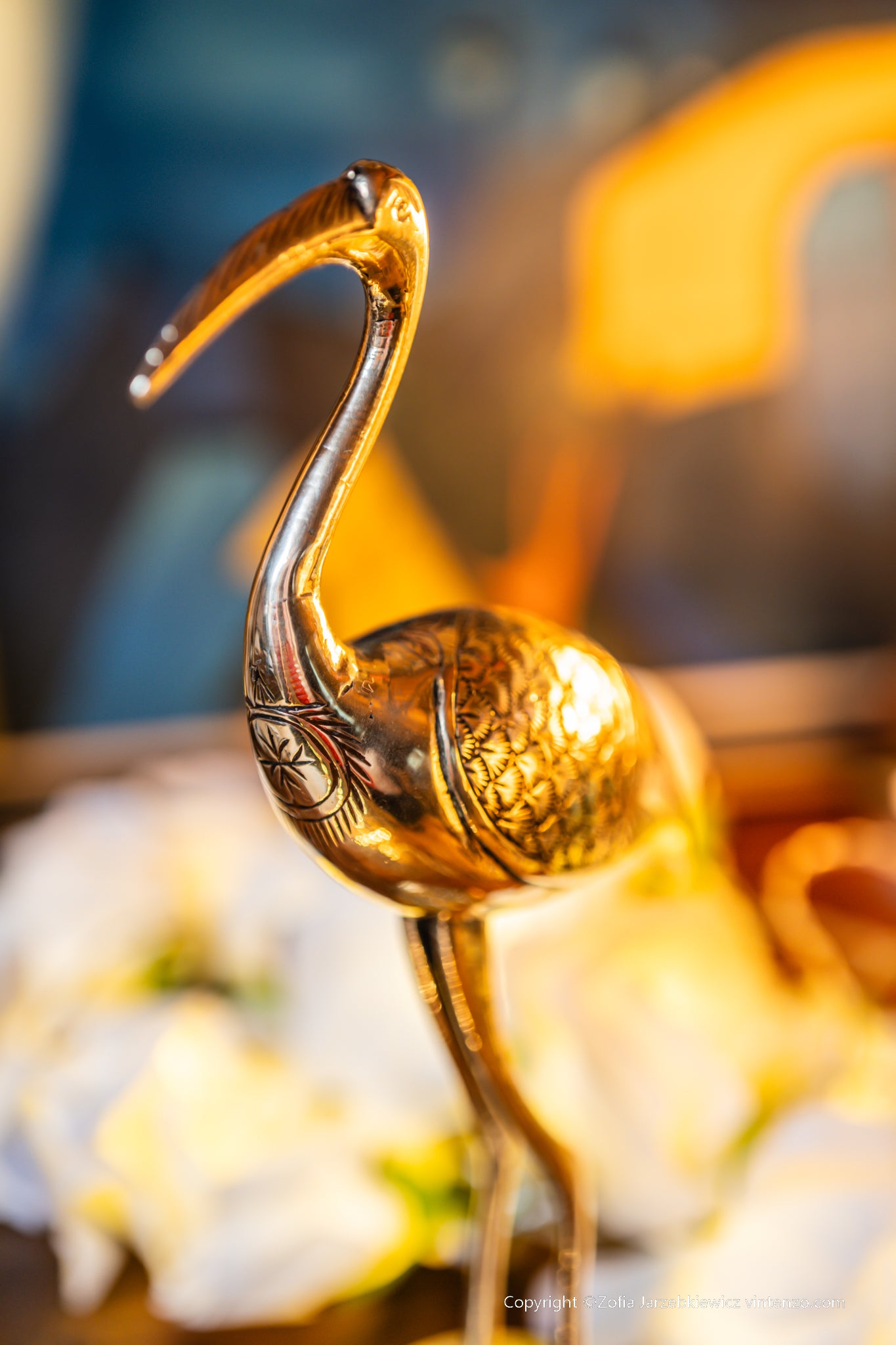 Tall Vintage Brass Flamingo Figurine