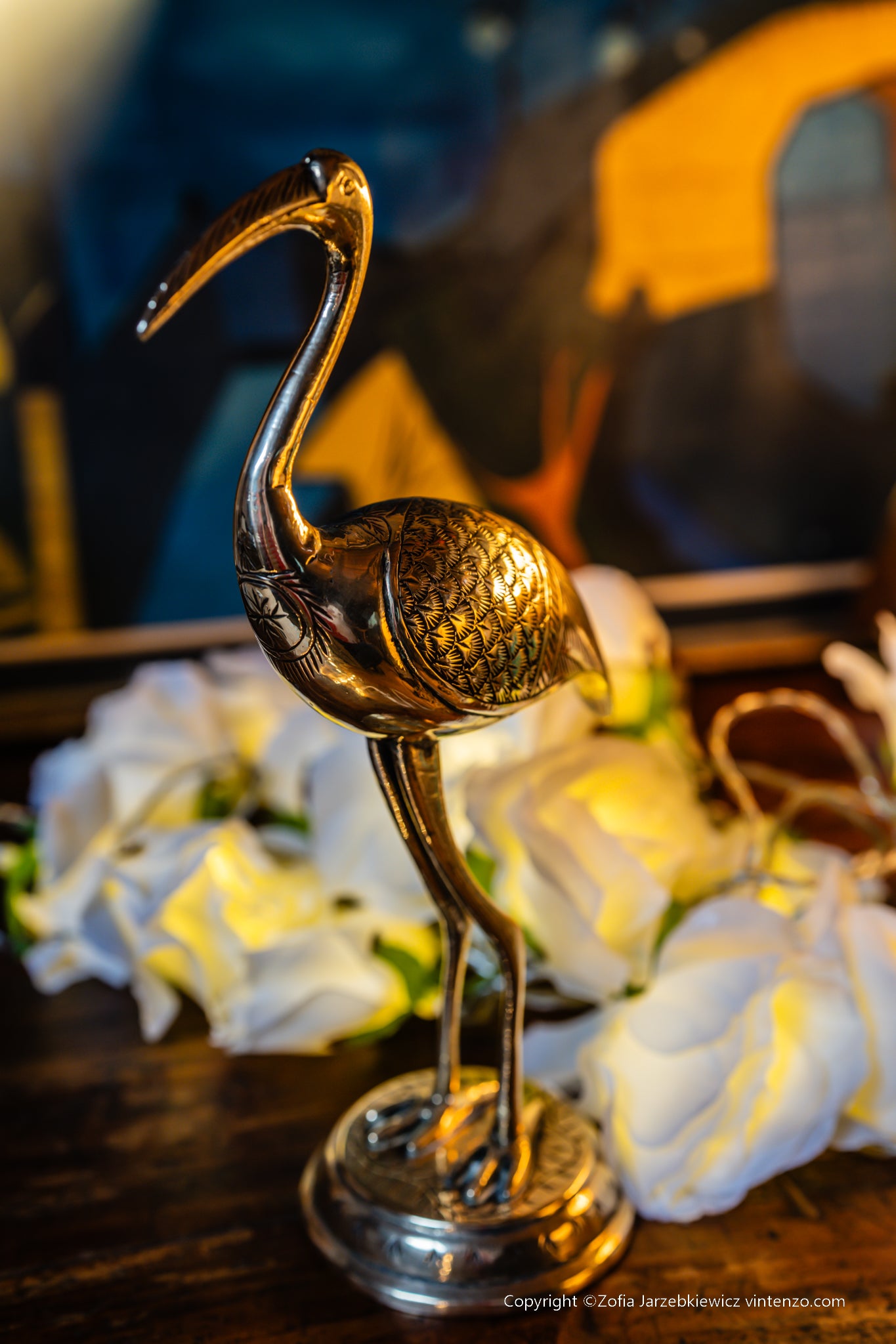 Tall Vintage Brass Flamingo Figurine