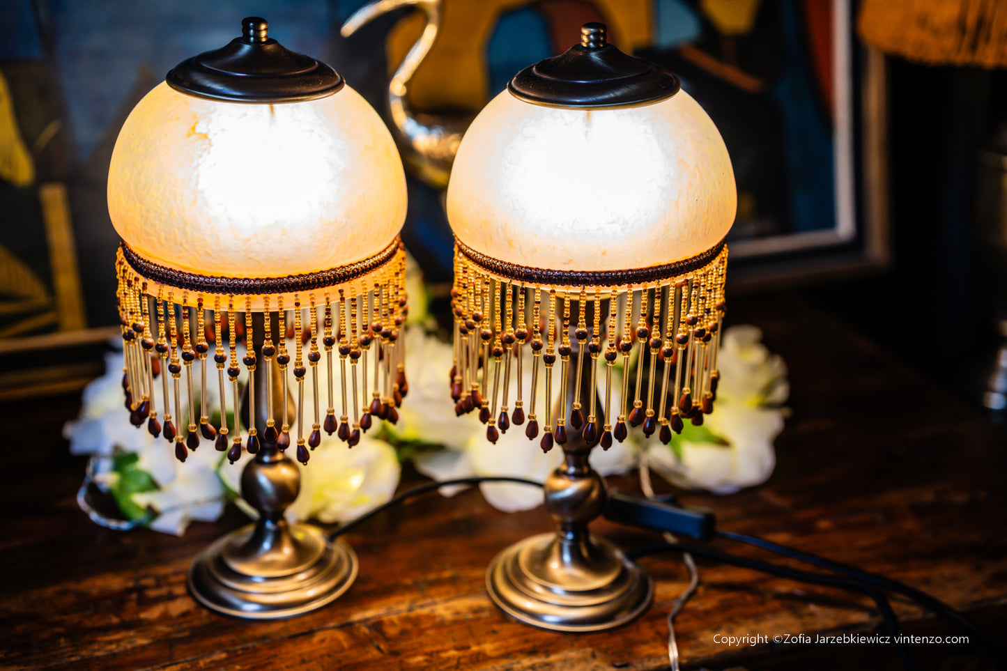 Set of 2 Small Vintage Lamps with Tassels
