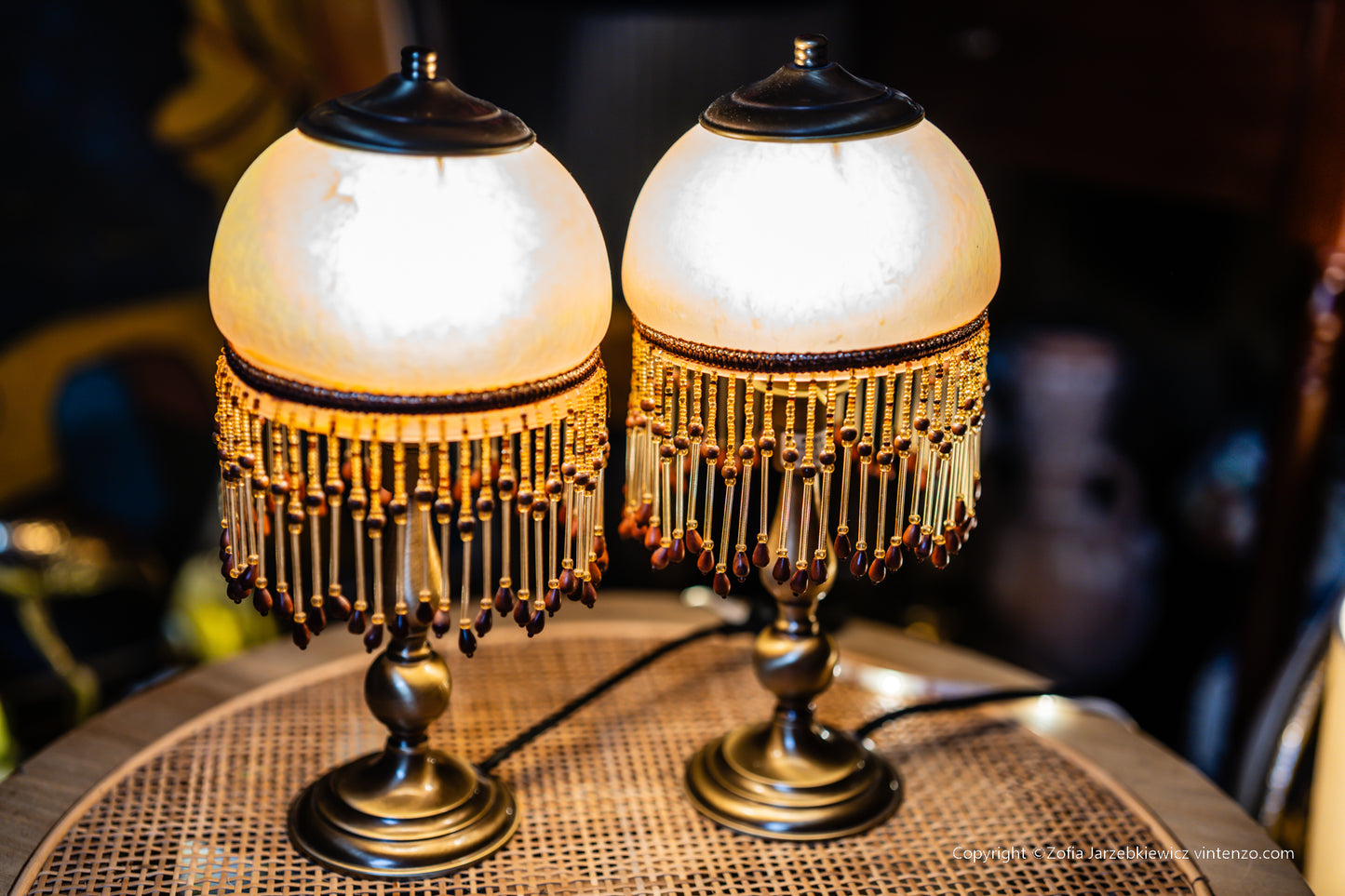 Set of 2 Small Vintage Lamps with Tassels