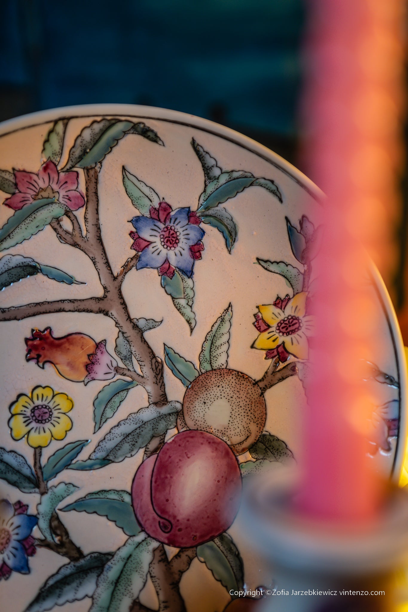 Handmade Chinese Pottery 2 Candleholders and a Plate