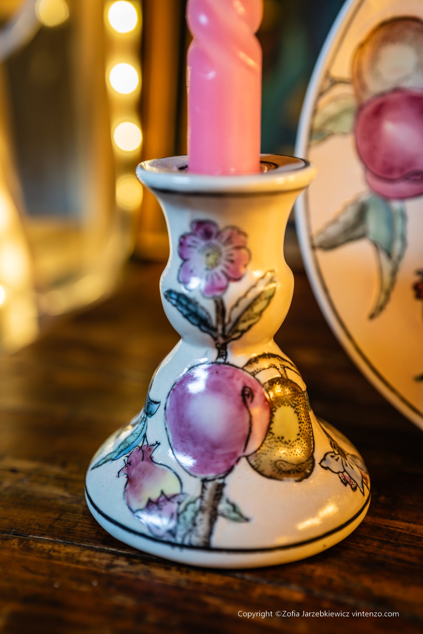 Handmade Chinese Pottery 2 Candleholders and a Plate