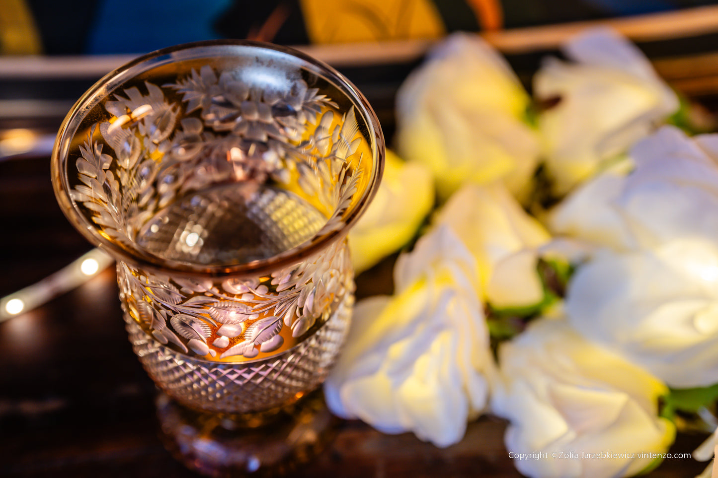 Bohemian Amber Stained Glass Deep Cut Tealight Vase