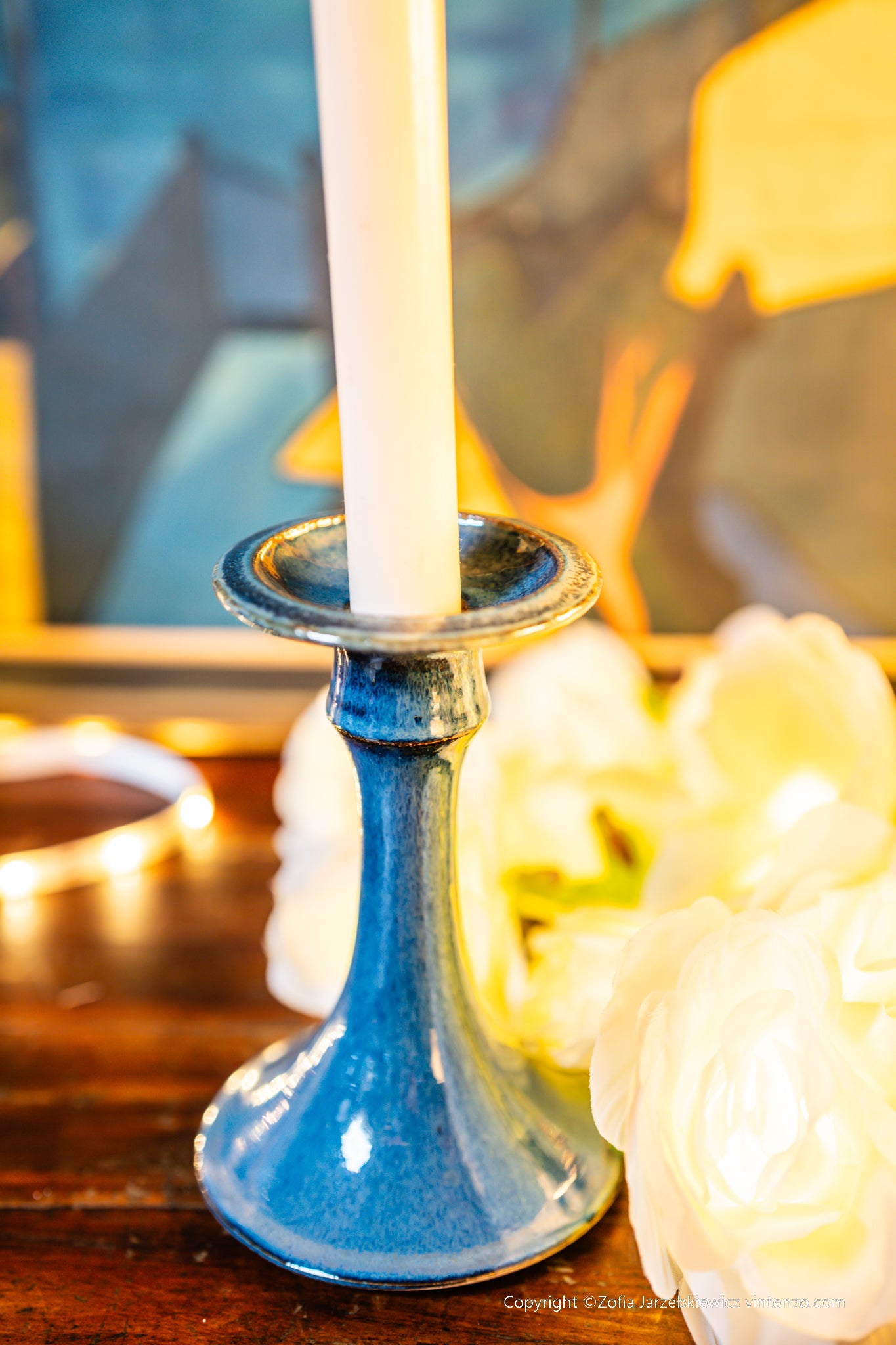 Blue Pottery Candleholder