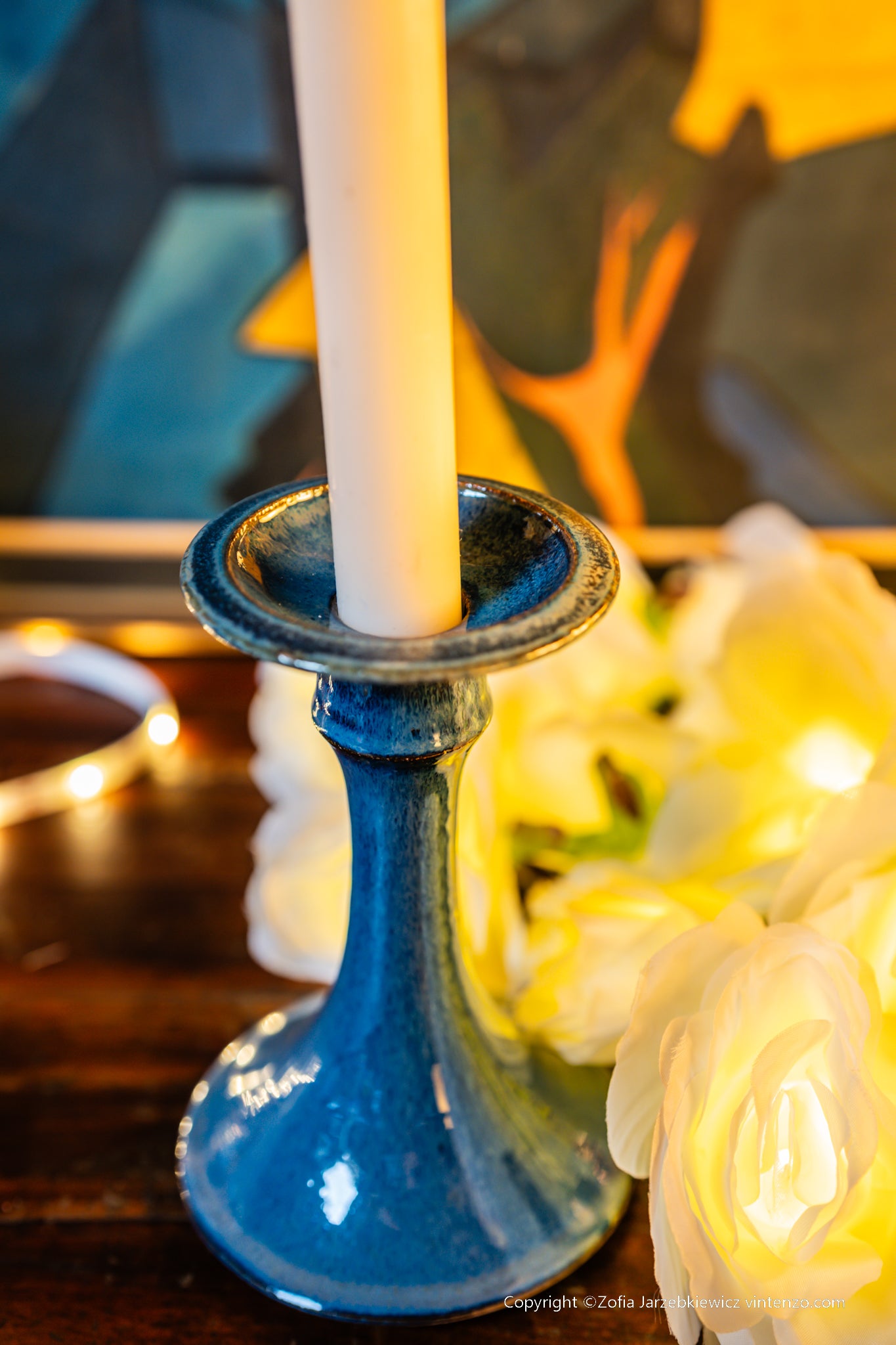 Blue Pottery Candleholder