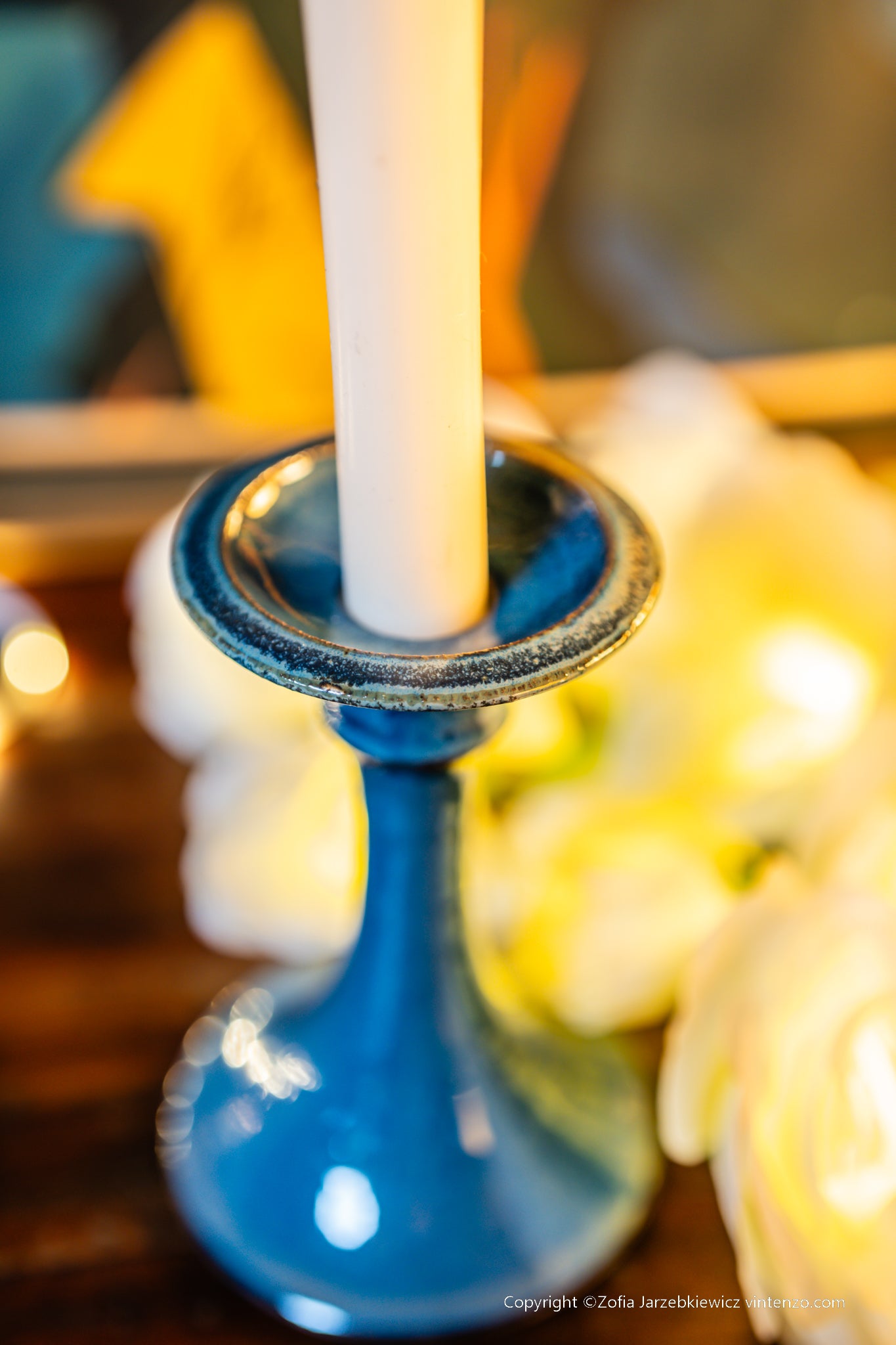 Blue Pottery Candleholder