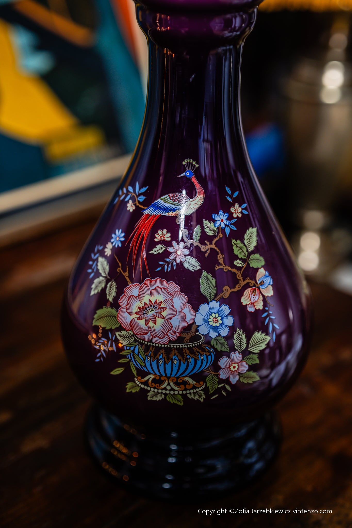 Ardalt Italian Peacock and Floral Art Glass Vase