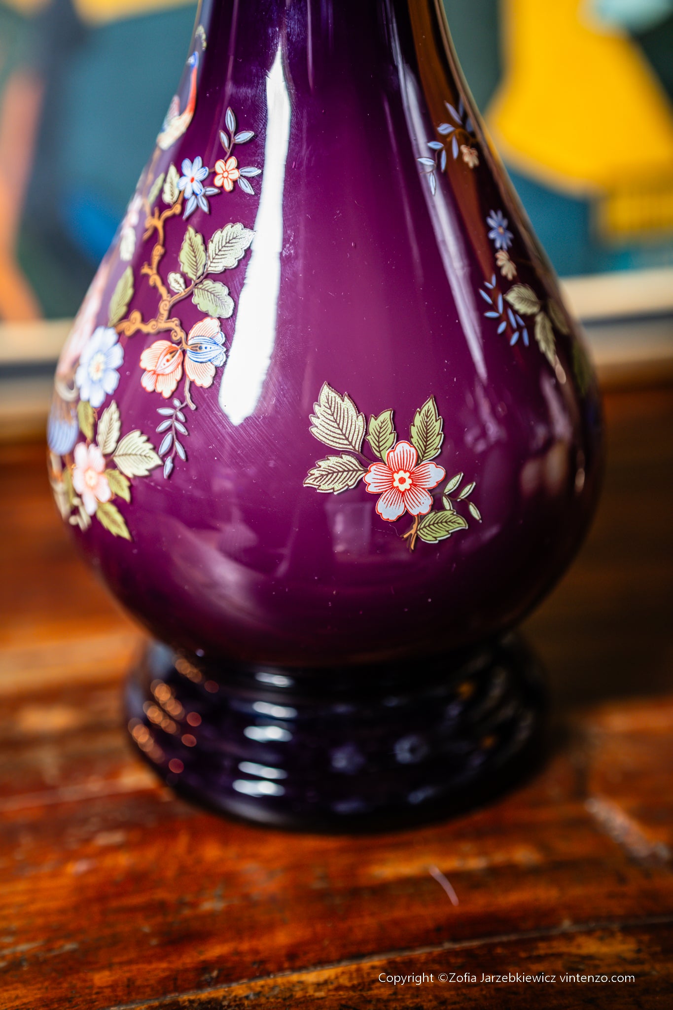Ardalt Italian Peacock and Floral Art Glass Vase