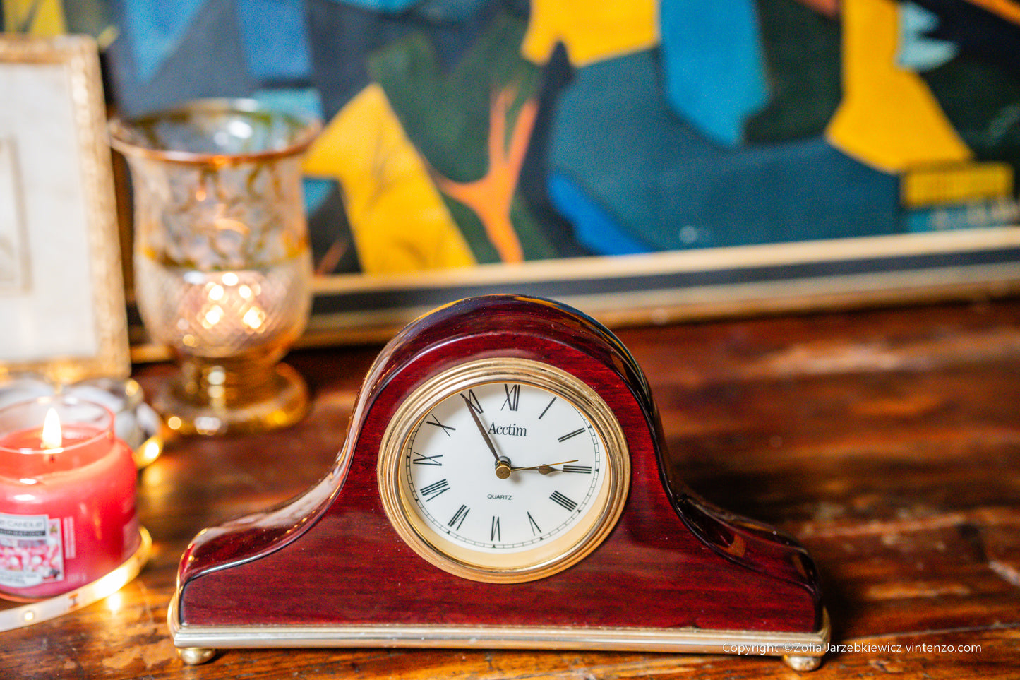 Acctim Quartz Movement Wood Mantle Desk/Shelf Clock