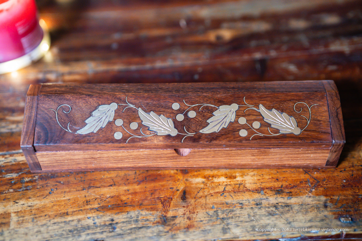 Wooden Box with Brass Leaves