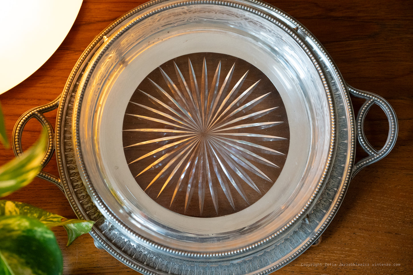 Art Nouveau Silver Plated Serving Dish with Oval Glass Insert