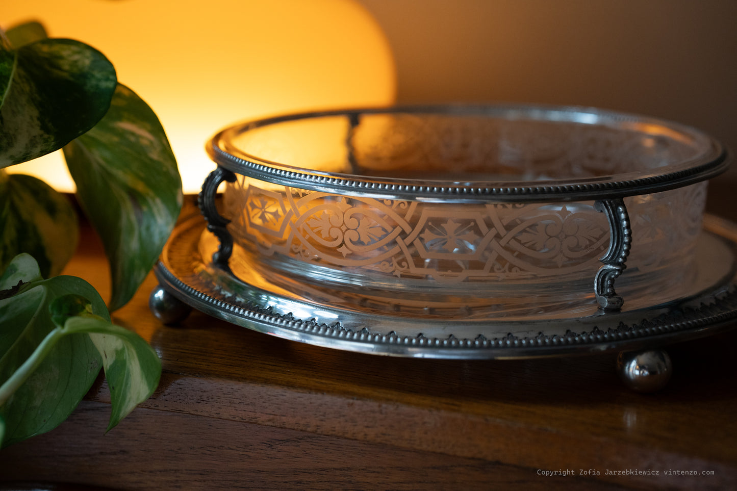 Art Nouveau Silver Plated Serving Dish with Oval Glass Insert