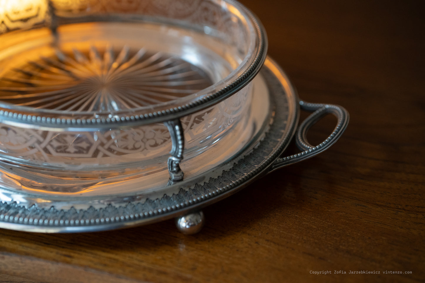 Art Nouveau Silver Plated Serving Dish with Oval Glass Insert
