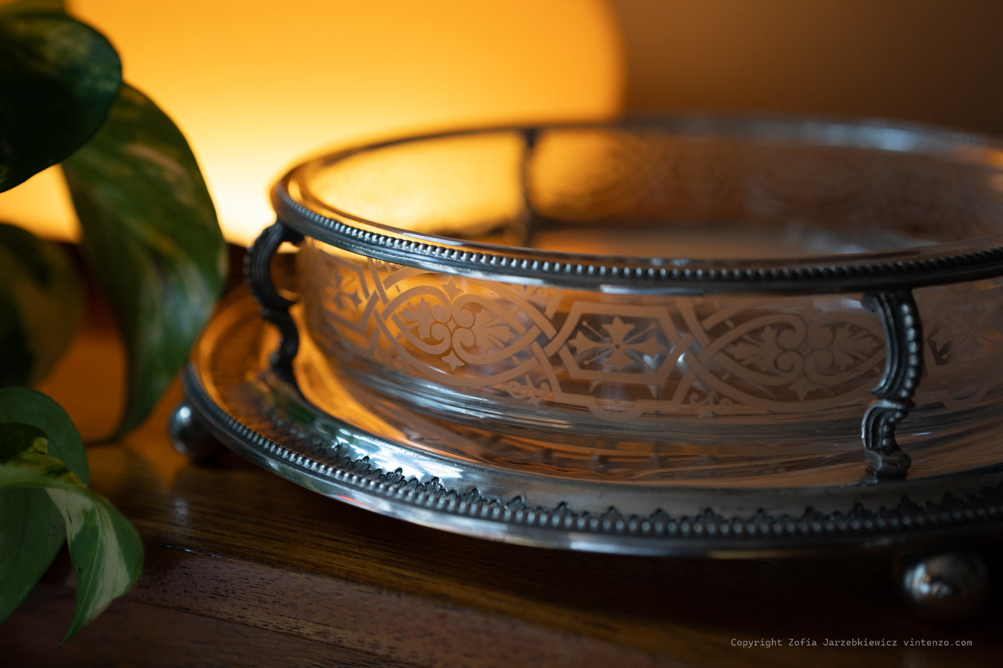 Art Nouveau Silver Plated Serving Dish with Oval Glass Insert