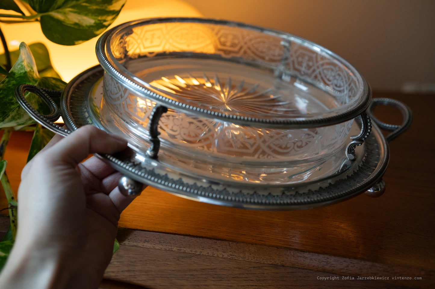 Art Nouveau Silver Plated Serving Dish with Oval Glass Insert